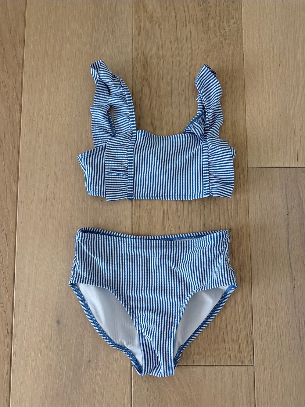 Cat & Jack Navy and White Striped Ruffle Strap Two-Piece Swim Set
